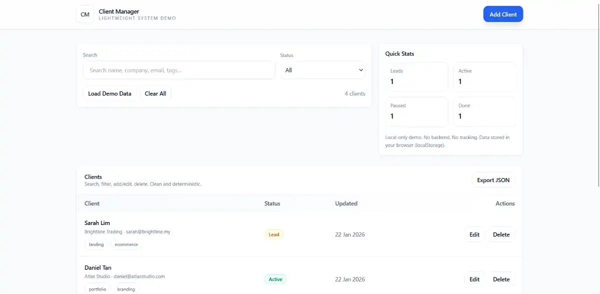 Client Manager, Lightweight System