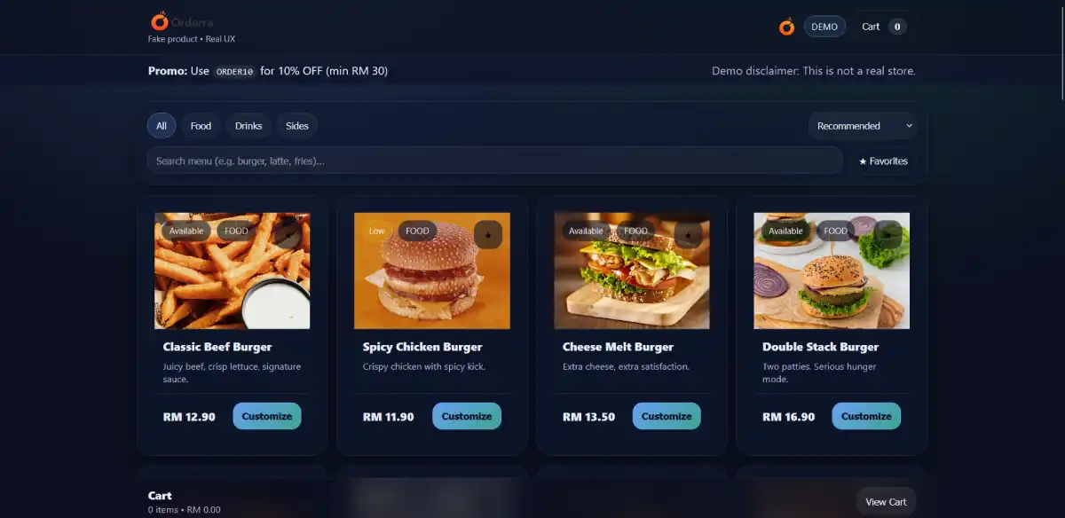 ORDERra, Ordering System Demo